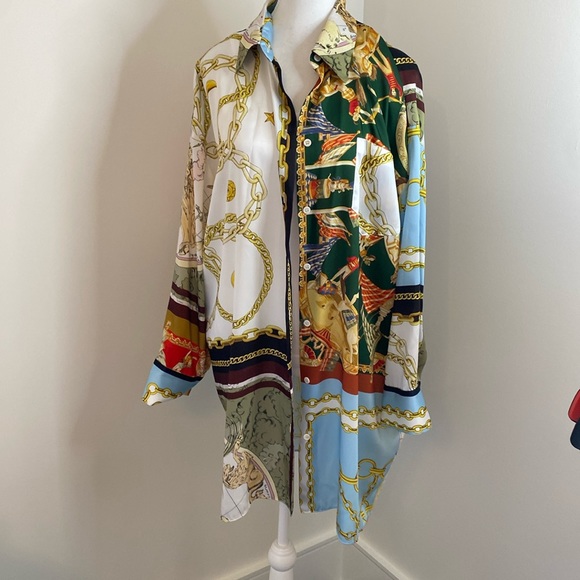 OVERSIZED ZARA PRINTED BUTTON DOWN SHIRT - Picture 1 of 6